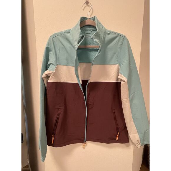 Saucony Jacket‎ Women’s Medium Colorblock Teal Gray White Lightweight - Picture 1 of 9